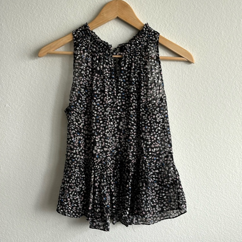Rebecca Taylor Black Floral Silk Sheer Sleeveless Tank Top Size 0